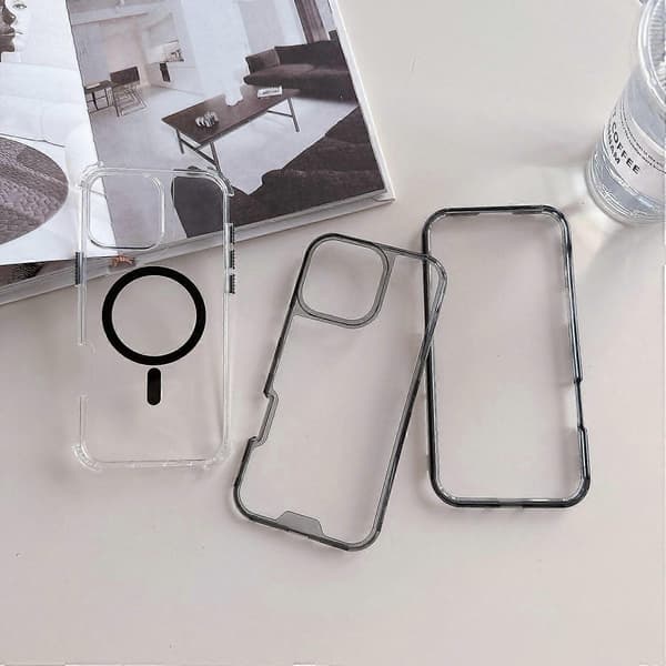Case for iPhone 16 Pro Max Compatible with MagSafe TPU PC Detachable Phone Case (Transparent Black)