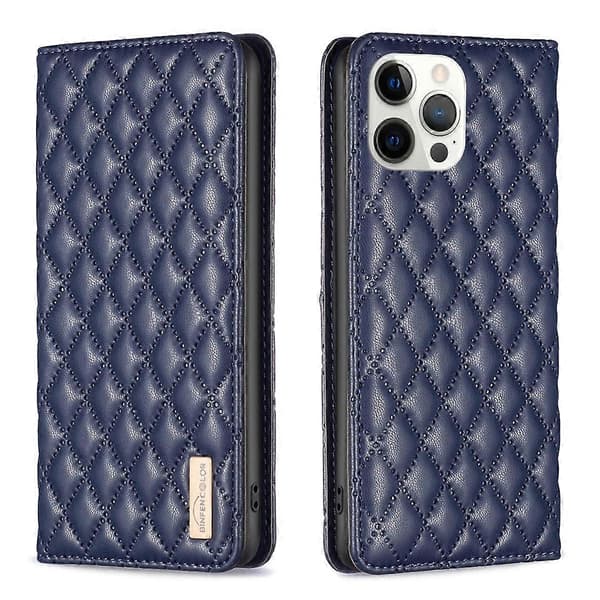 Diamond Grid Magnetic Leather Flip Case for iPhone 12 Pro Max (Blue)