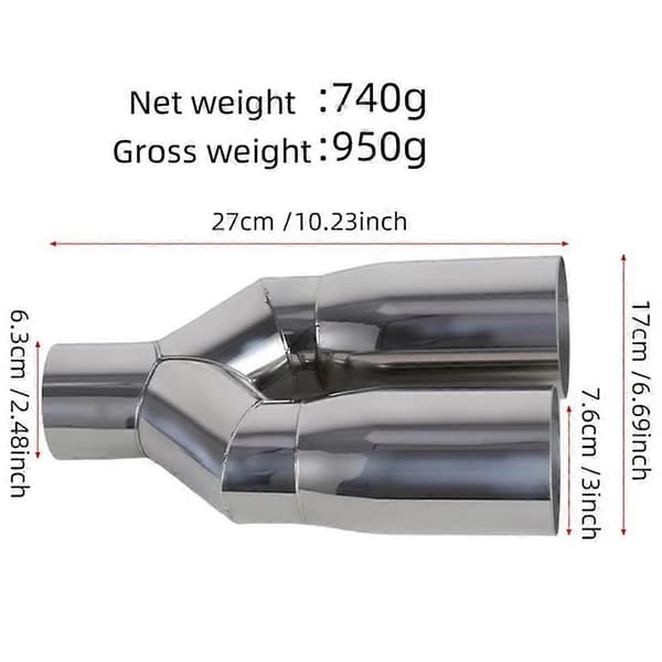 63-76mm Universell Dobbel Eksosrør Rustfritt Stål Lyddemper Silver