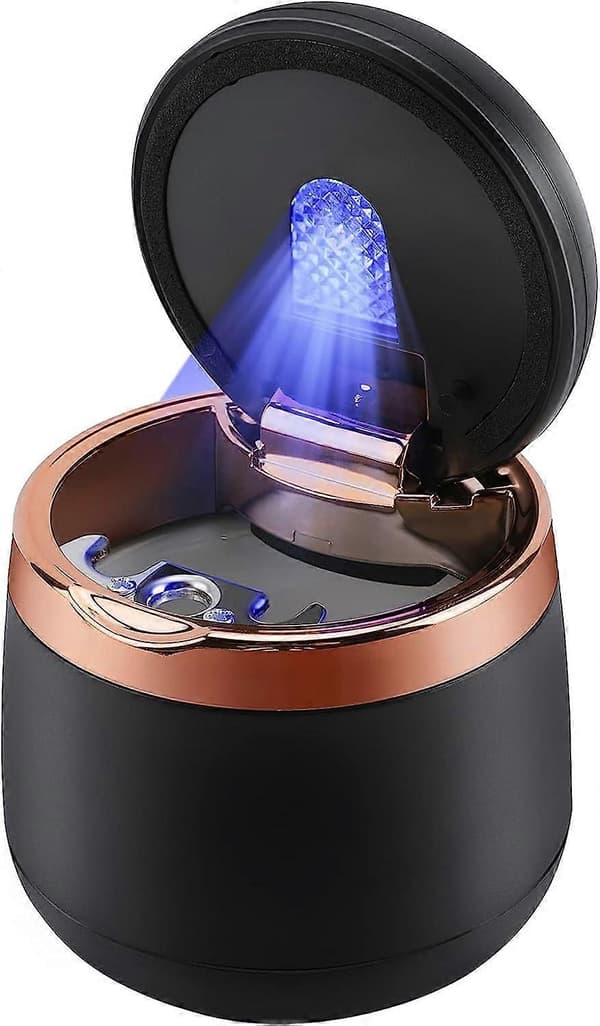 Bärbar bilaskkopp, rökfri askkopp med lock, mini bilpapperskorg cigarraskkopp med LED-ljus cylinderkopp