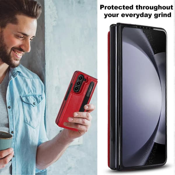 Full Coverage Foldable Double Buckle PU Phone Case with Pen Holder For Samsung Galaxy Z Fold7