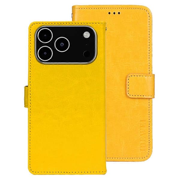 IDEWEI Case for iPhone 17 Pro Max Stand Crazy Horse Texture Leather Phone Cover - Yellow