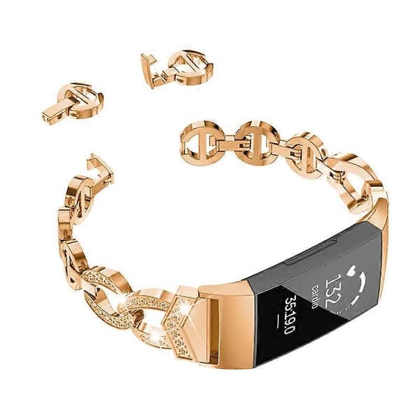Rhinestone-dekoreret erstatningsrem i aluminiumslegering til Fitbit Charge 6 5 Smartwatch - Pink g