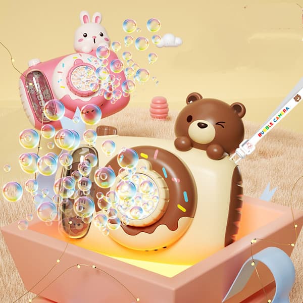 Eagle Stone Easter Bunny Bubble Machine, Kids Camera Bubble Machine, Automatic Bubble Machine with Light, Ribbon, 2 Bubble Water Brown_Super Gift