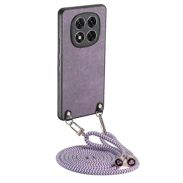Compatible with Xiaomi Redmi Note 14 Pro 5G Retro Leather Phone Back Cover with Adjustable Strap (Purple)