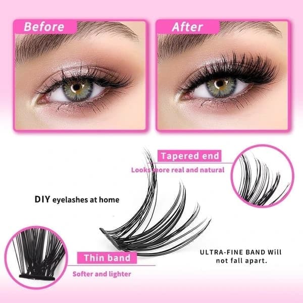 Individual False Eyelashes, Pre-made Cluster Lashes, Eyelash Extension Kit with D-curl for Beginners (30+40+50D)