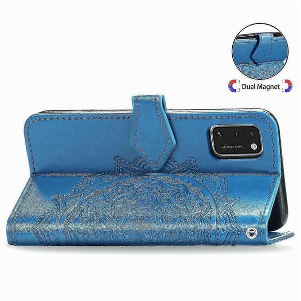 New Case Compatible with Samsung Galaxy A41, Leather Wallet Case with Embossed Mandala Pattern, Magnetic Flip, Shockproof - Blue