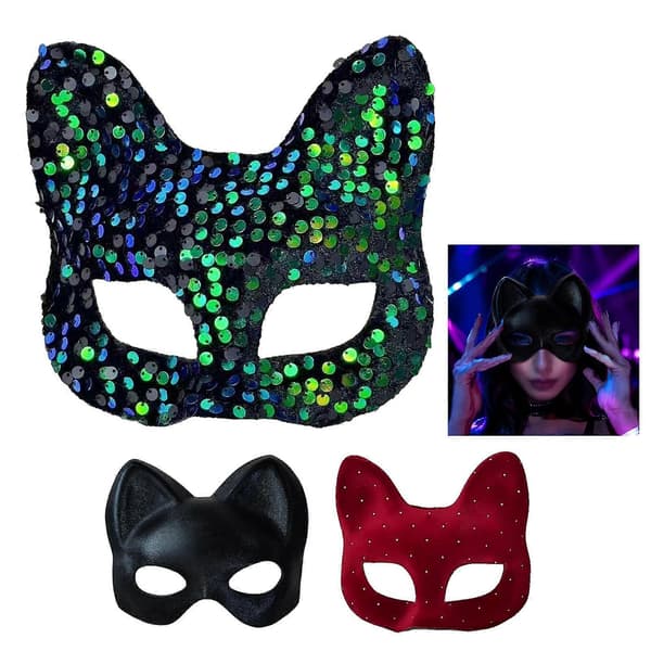 Kattemaskerade Maske – Glitrende Pailletter Halv Ansigt C