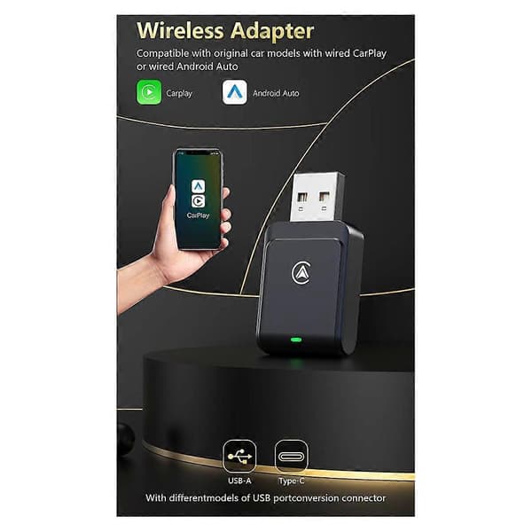 Bärbar Smart Box för bil, Android Auto Carplay-modul, 2-i-1 trådlös Carplay-box Black