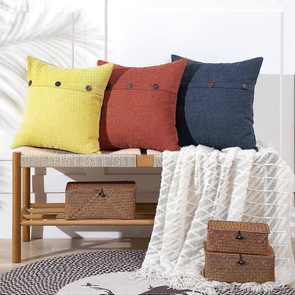 Putetrekk 18x18 tommer med trippelknapper, sett med 2, chenille, rustikk bondegård, dekorasjon til sofa