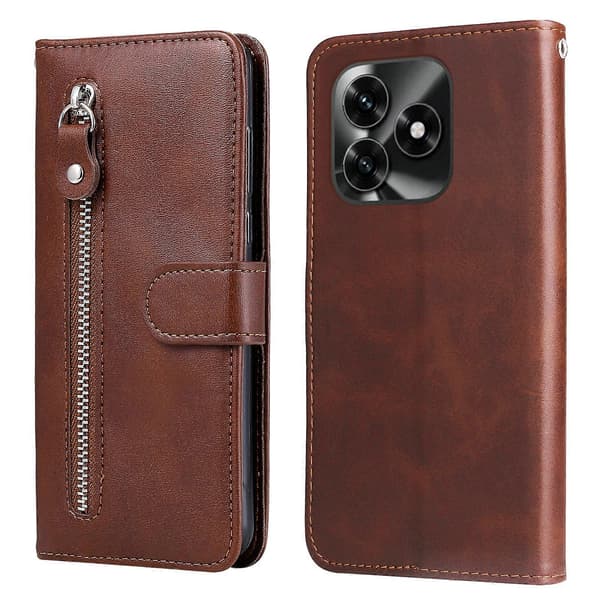 Compatible PU Leather Zipper Wallet Case and Stand for Honor X5c Plus (Brown)