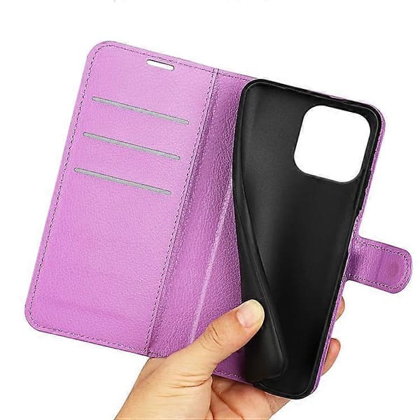 Compatible for iPhone 16 Pro Max Wallet Case Litchi Texture Phone Leather Case (Purple)