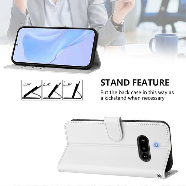 For Nothing Phone (3a) Case Solid Color Wallet Leather Phone Cover with Strap (White)