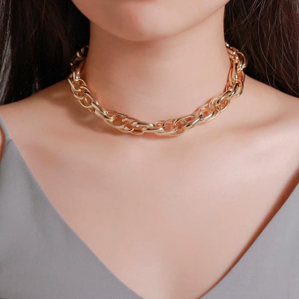 Forgyldt halskæde tyk kæde choker guld sølv dame