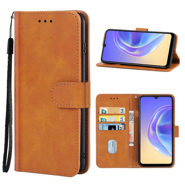 Läder Telefonfodral För vivo V21e 4G / Y73 2021 Stor Hål Version (Brun)
