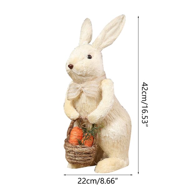 Easter Straw Bowknot Bunny with Carrot Basket Artificial Standing Rabbit for Dol