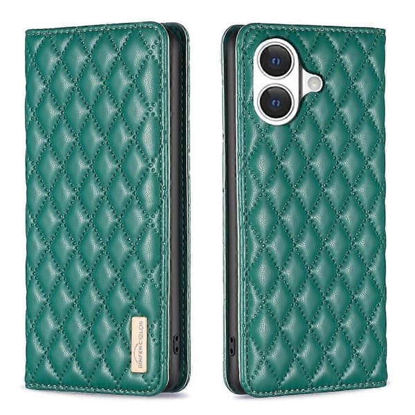 Magnetic Diamond Pattern Leather Case (Green, for iPhone 17)