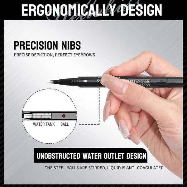 Natural Eyebrow Pencil, New 2-in-1 Double-Sided Microblading Eyebrow Pen, with Micro-Fork Tip and Precise Brush Tip (Black)