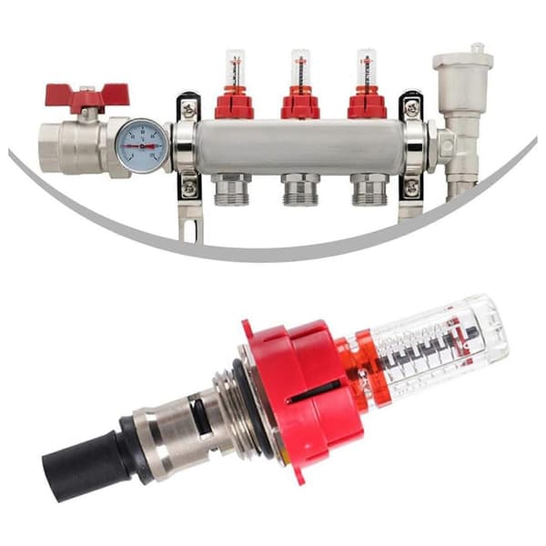 12 stk. Fordelerrør til gulvvarme, visuel flowovervågningsregulator til gulvvarmesystemer (1/2) Red