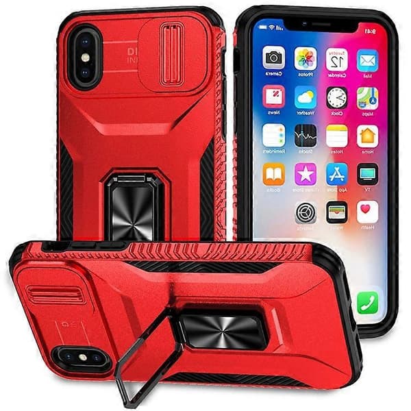 Compatible case for iPhone X / XS with camera protection, PC+TPU armor case (Red)