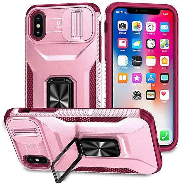 Compatible Case for iPhone X / XS with Camera Protection, PC+TPU Armor Case (Pink)