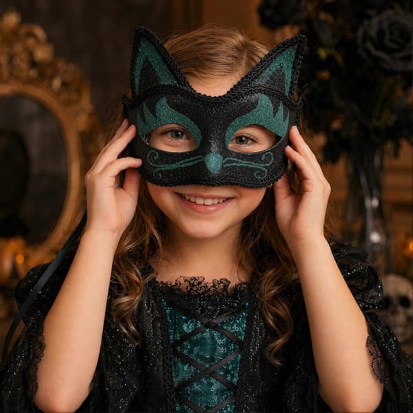 Halvansigts Katte Maske – Glimtende & Komfortabel – til Karneval Red