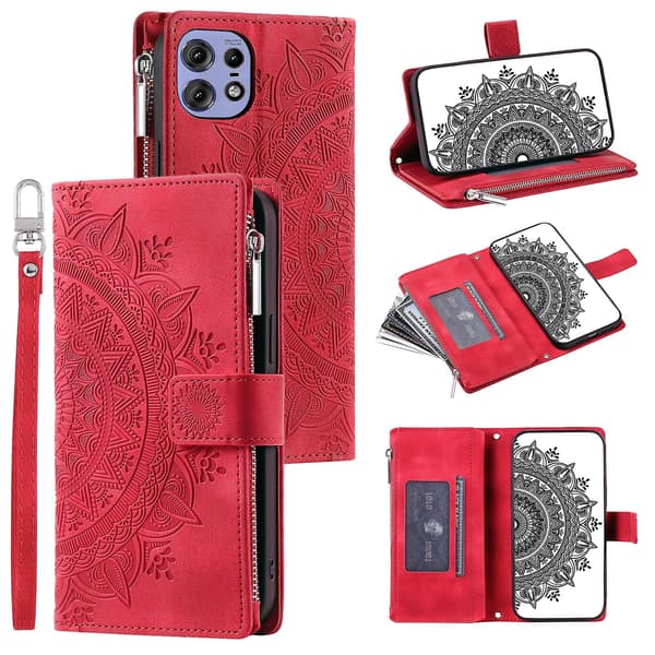 Multi-Card Totem Leather Case for Motorola Edge 50 Pro (Red)