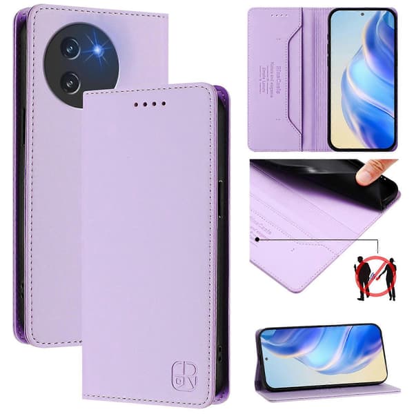 RC01 Dobbeltfoldet magnetisk RFID-skinnveske med sugekopp (For DOOGEE Note 59 / Note 59 Pro)