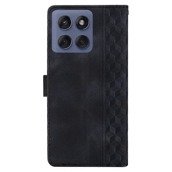 Compatible Leather Case for Motorola Edge 60 Pro 5G, Embossed Grid Pattern, Wallet Stand, Flip Phone Case (Black)