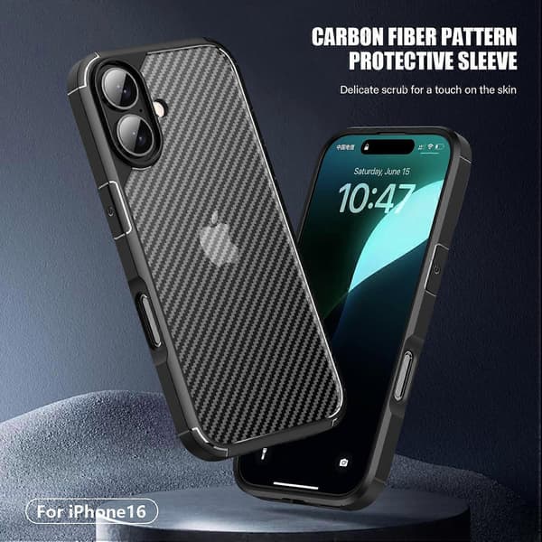 Case for iPhone 16 Plus, Carbon Fiber Texture, Anti-Scratch, TPU+PC Back Cover