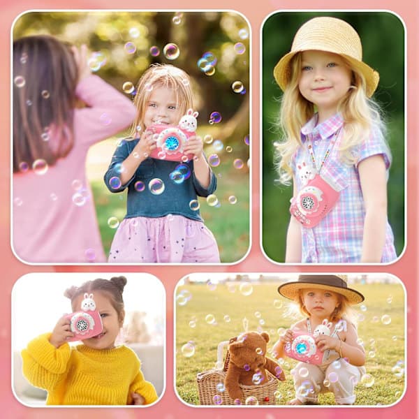 Eagle Stone Easter Bunny Bubble Machine, Kids Camera Bubble Machine, Automatic Bubble Machine with Light, Strap, 2 Bubble Waters Pink_Super Gift