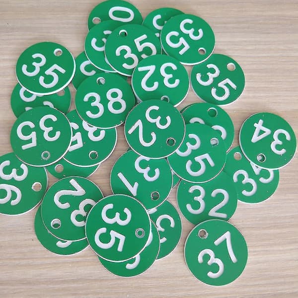 100 stk. plastik ID-nummerbrikker 1-100 indgraverede nummer-ID-brikker farvede til nøglering