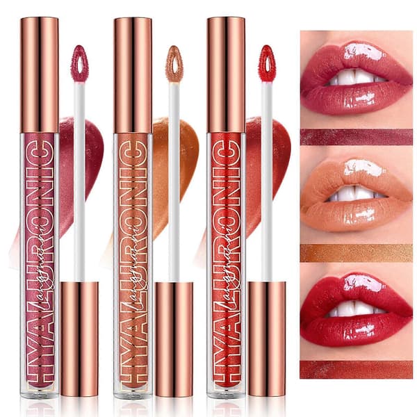 LANGMANNI Hyaluronic Acid Lip Gloss Set 3 pcs Long-lasting Plumping Moisturizing Shimmer 3 ml
