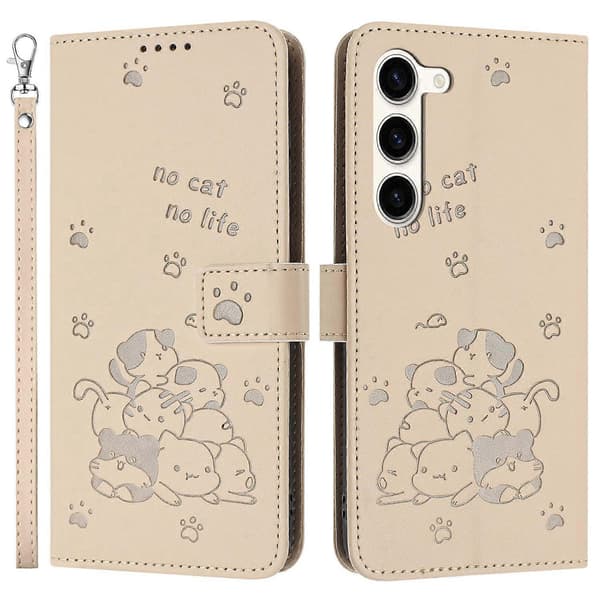 Futteral til Samsung Galaxy S23+ med stropp, katter, preget lommebokfutteral i skinn (Stil A)