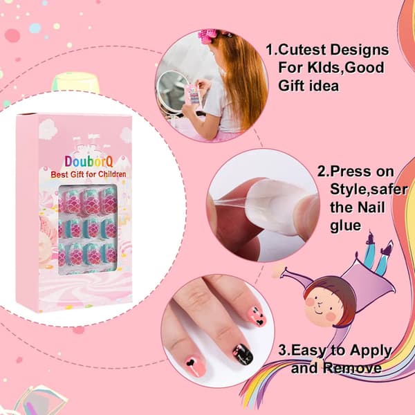 120st/ set Kids Cute False Nails Complete DIY Nail Art Gift