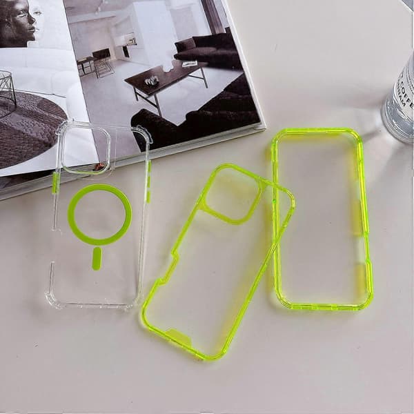 Case for iPhone 16 Pro Max Compatible with MagSafe TPU PC Detachable Phone Case (Transparent Fluorescent Green)