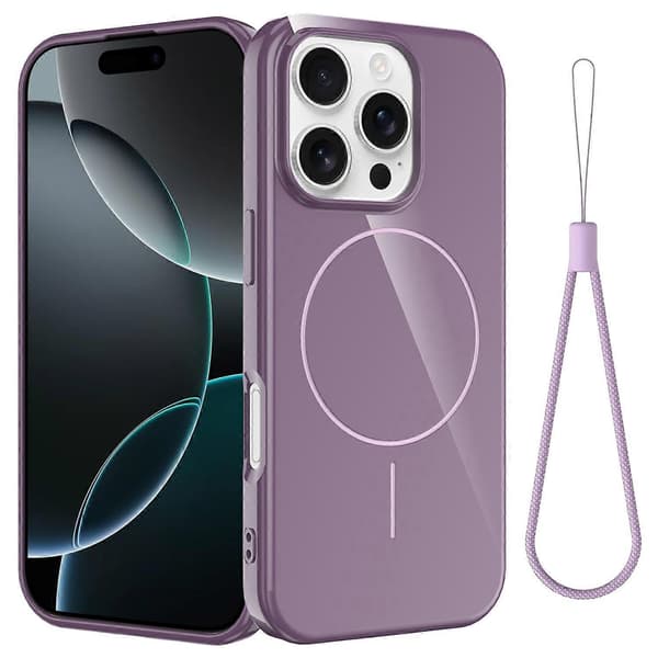 Magnetic Case for iPhone 16 Pro Max, MagSafe Compatible, TPU Back with Lanyard (Purple)