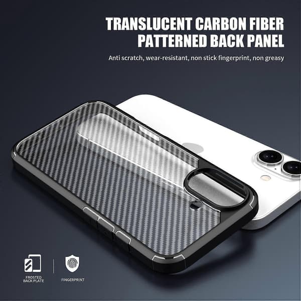 Cover til iPhone 16 Plus, kulfibertekstur, anti-ridse, TPU+PC bagside