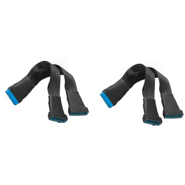 2X Hovedkort USB 3.0 19PIN Header 1Til2 Forlengelsessplitter 19Pin 20Pin Intern Forlengelseshodeadapterkabel 15cm Black