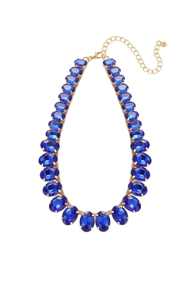 Statement Gold Plated Necklace with Oval Glass Beads - Dark Blue_Special Gift