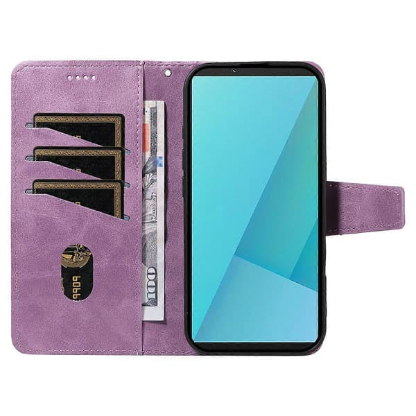 Compatible for Sony Xperia 10 VII Leather Case Wallet Stand Grid Pattern Phone Cover with Strap (Light Purple)