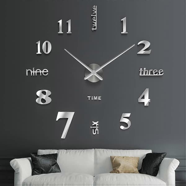 3D Väggklocka, DIY Digital Väggklocka, Tyst Urverk, Modern Design Väggklocka, Jätteväggklocka för Sovrum Kök Vardagsrum (60-120 cm), Silver