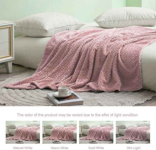 Fleecepledd, 127x178 CM Sofapledd, Mykt Jacquardvevd Bladmønster Pledd til Sofa, Rosa Pledd