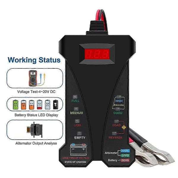 Digital LED-display batteritester til 12V ladesystemanalysator med klemmer til bilbrug