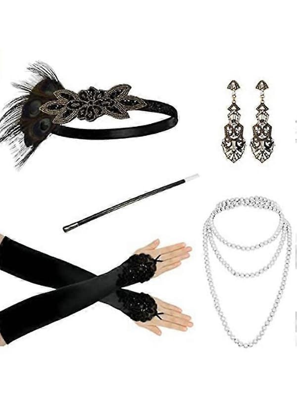 5 stk. sæt med 1920'er Flapper tilbehørssæt til kvinder Retro Gatsby kostume tilbehør B