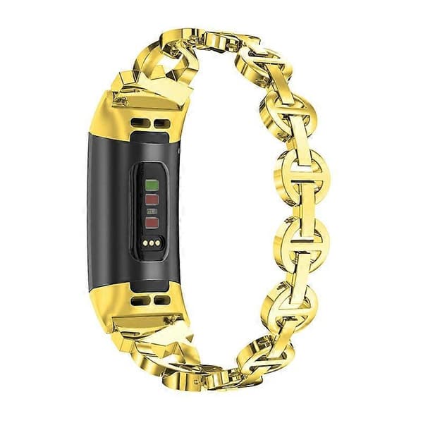 Rhinestone-Decorated Replacement Aluminum Alloy Strap for Smartwatch Fitbit Charge 6 5 Gold