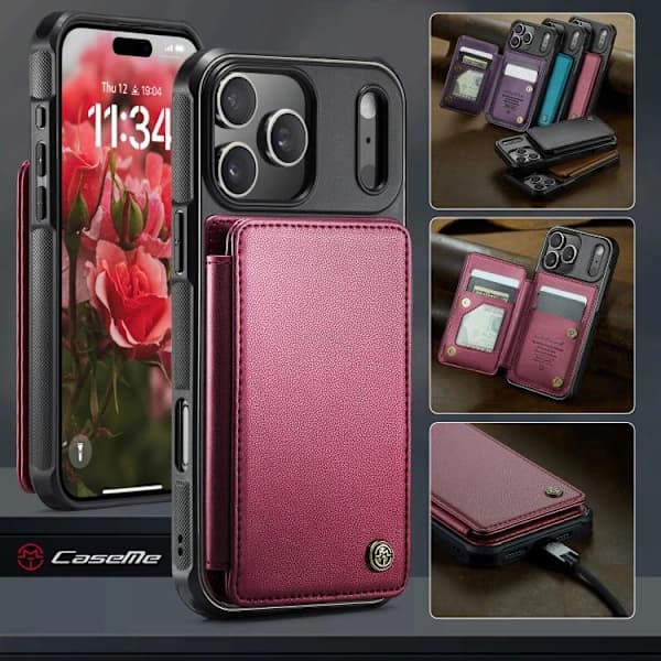 iPhone 17 Pro Case with Card Slot and RFID Protection Red