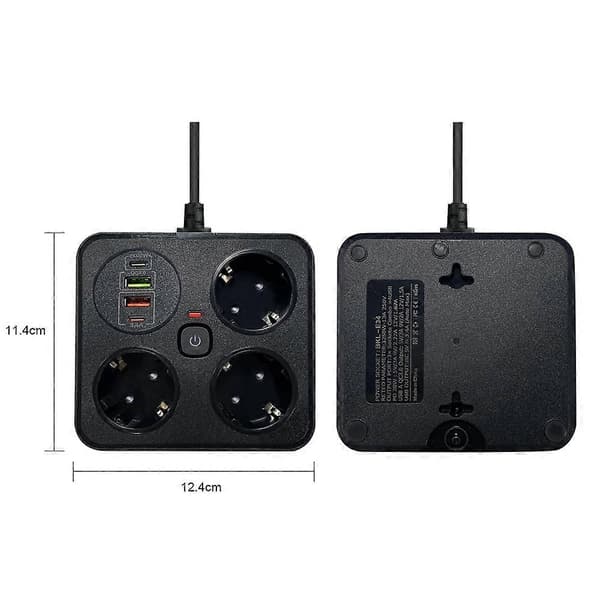 3AC-uttak Multitap Strømskinne EU-plugg B Black