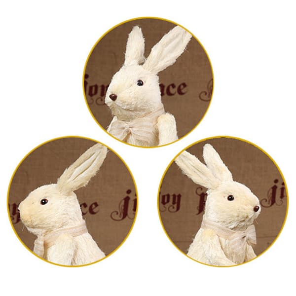 Easter Straw Bowknot Bunny with Carrot Basket Artificial Standing Rabbit for Dol