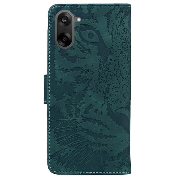 Tiger Embossing Pattern Flip Leather Phone Case (Green, For OnePlus Ace 5 Racing / Nord CE5)